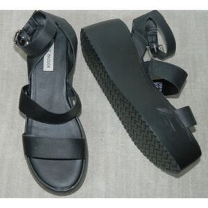 Steve Madden Platform Sandal Size 9.5 Black Leather Strappy‎ Bay Style